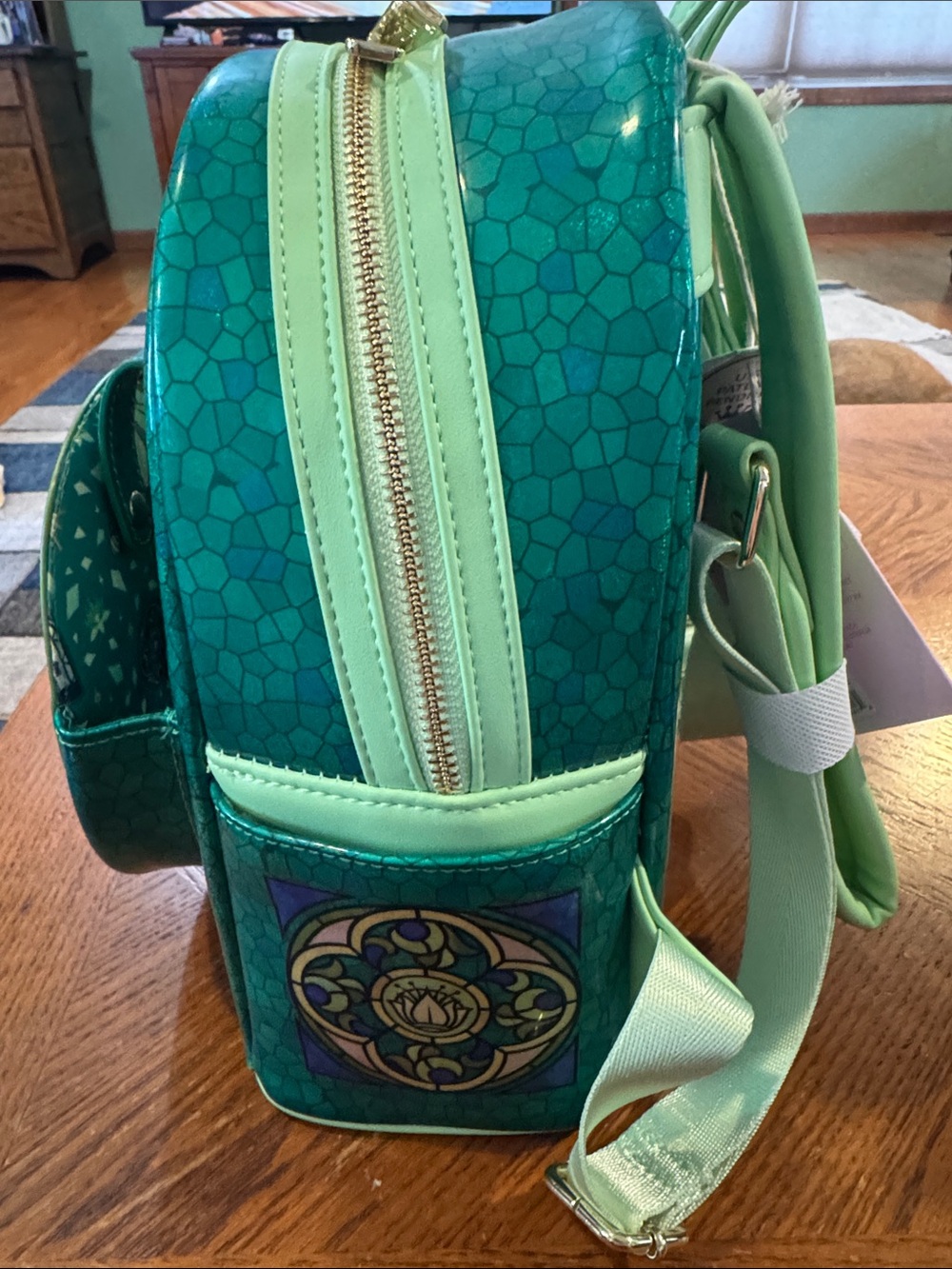 Loungefly Green Tiana Stained-Glass Mini Backpack - Picture 2 of 4
